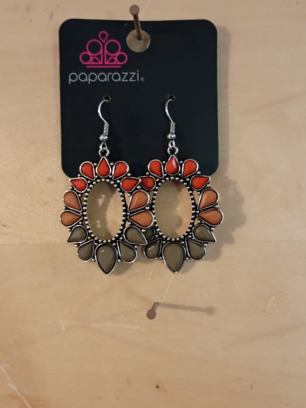 paparazzi Red Orange and Olive Teardrop Sunburst Earrings